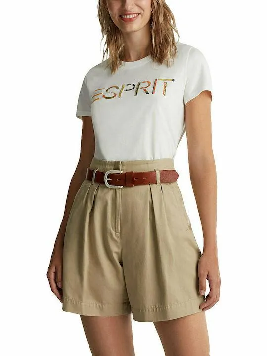 Esprit Embroidered Logo Graphic Tee in White