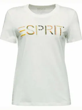 Esprit Embroidered Logo Graphic Tee in White