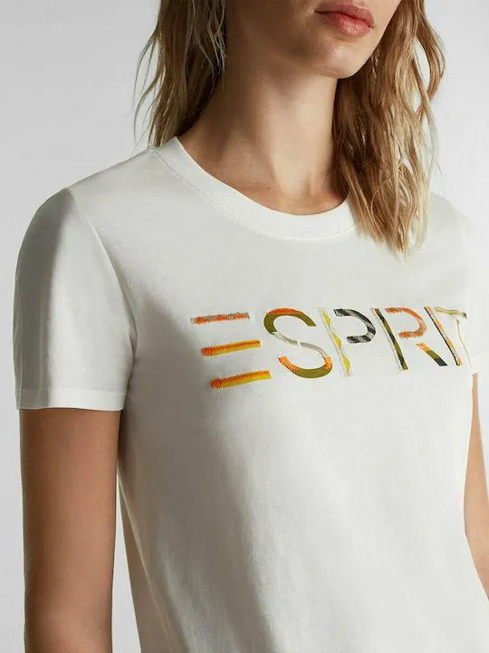 Esprit Embroidered Logo Graphic Tee in White