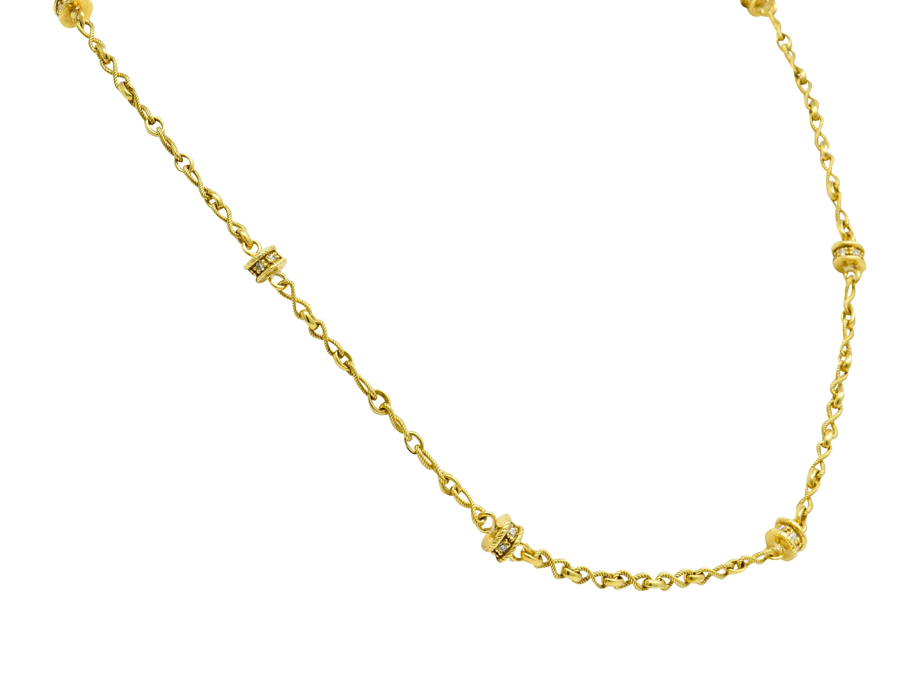 Fantastic Diamond 18 Karat Gold Rondelle Station Necklace