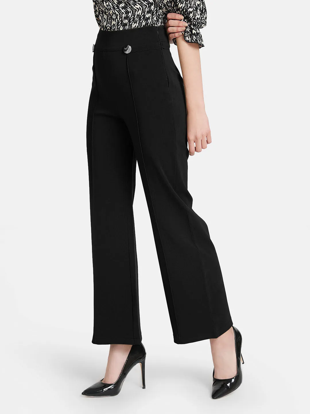 Flared Trouser With Buttons And Pintuck Detail