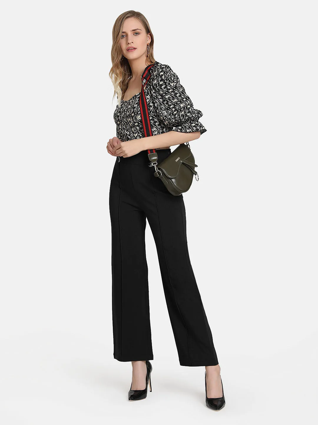 Flared Trouser With Buttons And Pintuck Detail