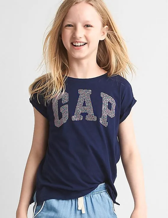 GAP Girls Blue Embellished Logo Tee