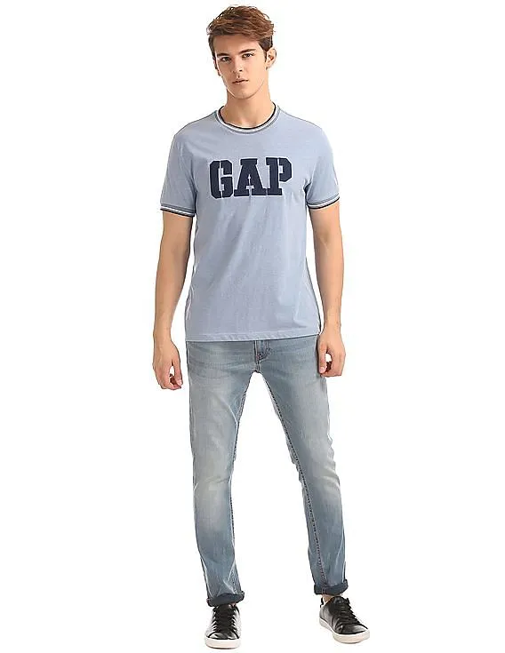 GAP Men Blue Tipped Neck Logo Tee