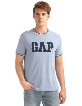 GAP Men Blue Tipped Neck Logo Tee