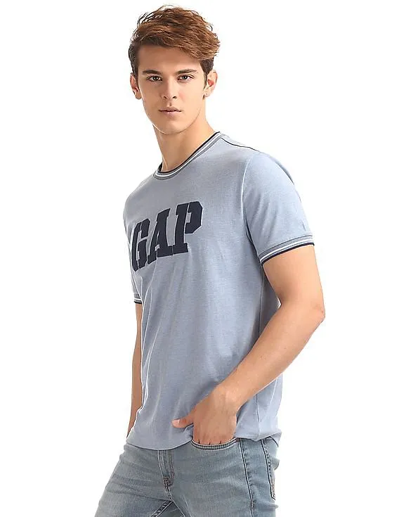 GAP Men Blue Tipped Neck Logo Tee