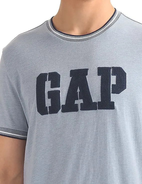 GAP Men Blue Tipped Neck Logo Tee