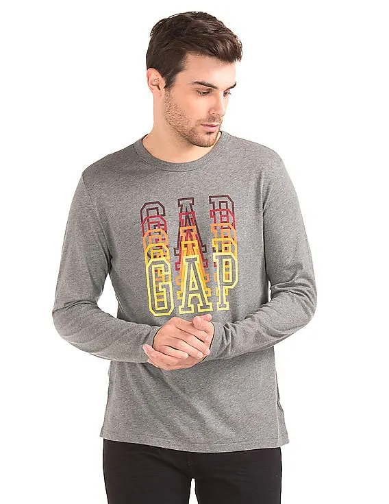 GAP Men Grey Long Sleeve Ombre Logo Tee