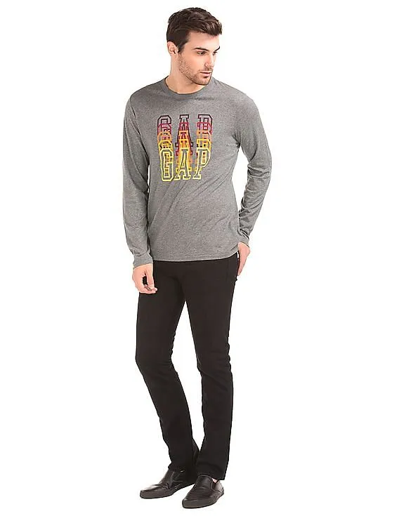 GAP Men Grey Long Sleeve Ombre Logo Tee