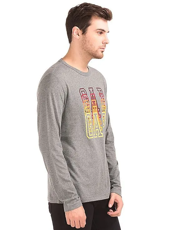 GAP Men Grey Long Sleeve Ombre Logo Tee