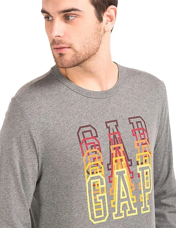 GAP Men Grey Long Sleeve Ombre Logo Tee