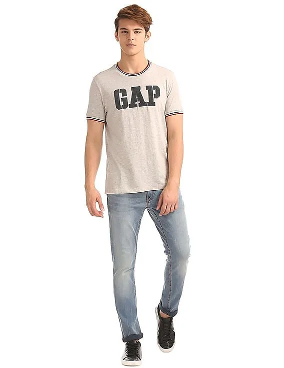 GAP Men Grey Tipped Neck Logo Tee