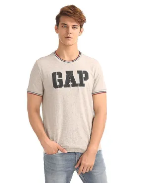 GAP Men Grey Tipped Neck Logo Tee