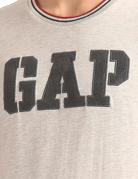 GAP Men Grey Tipped Neck Logo Tee