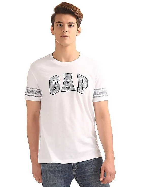 GAP Men White Printed Logo Slub Tee