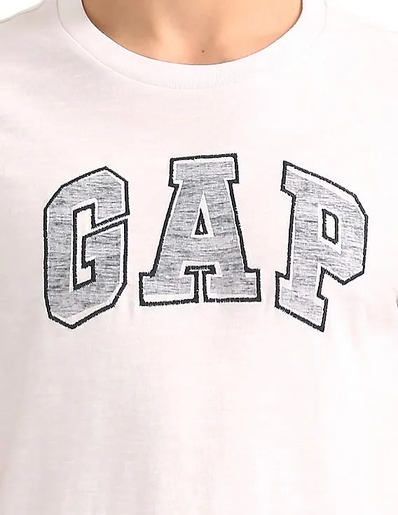 GAP Men White Printed Logo Slub Tee