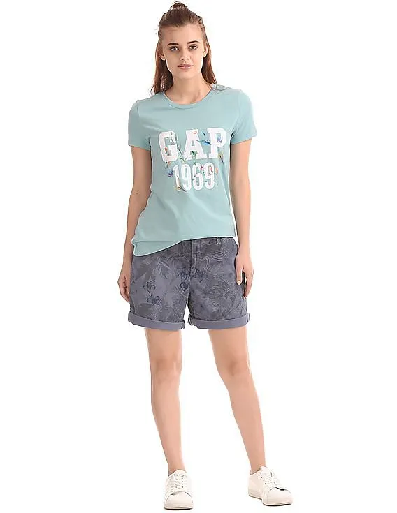 GAP Women Blue Logo Floral Print Tee