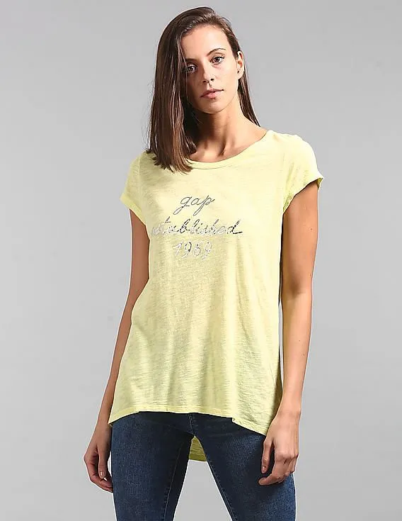 GAP Women Green Metallic Graphic Logo Tee