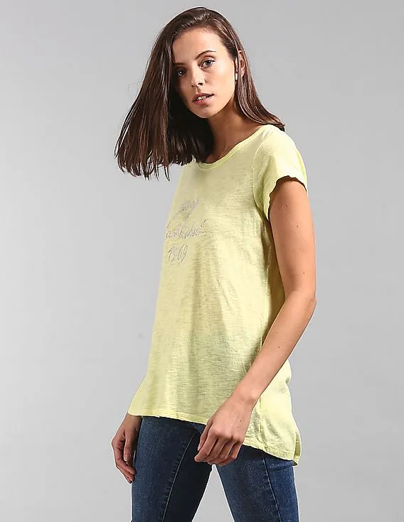 GAP Women Green Metallic Graphic Logo Tee