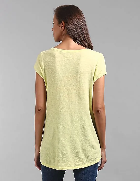 GAP Women Green Metallic Graphic Logo Tee