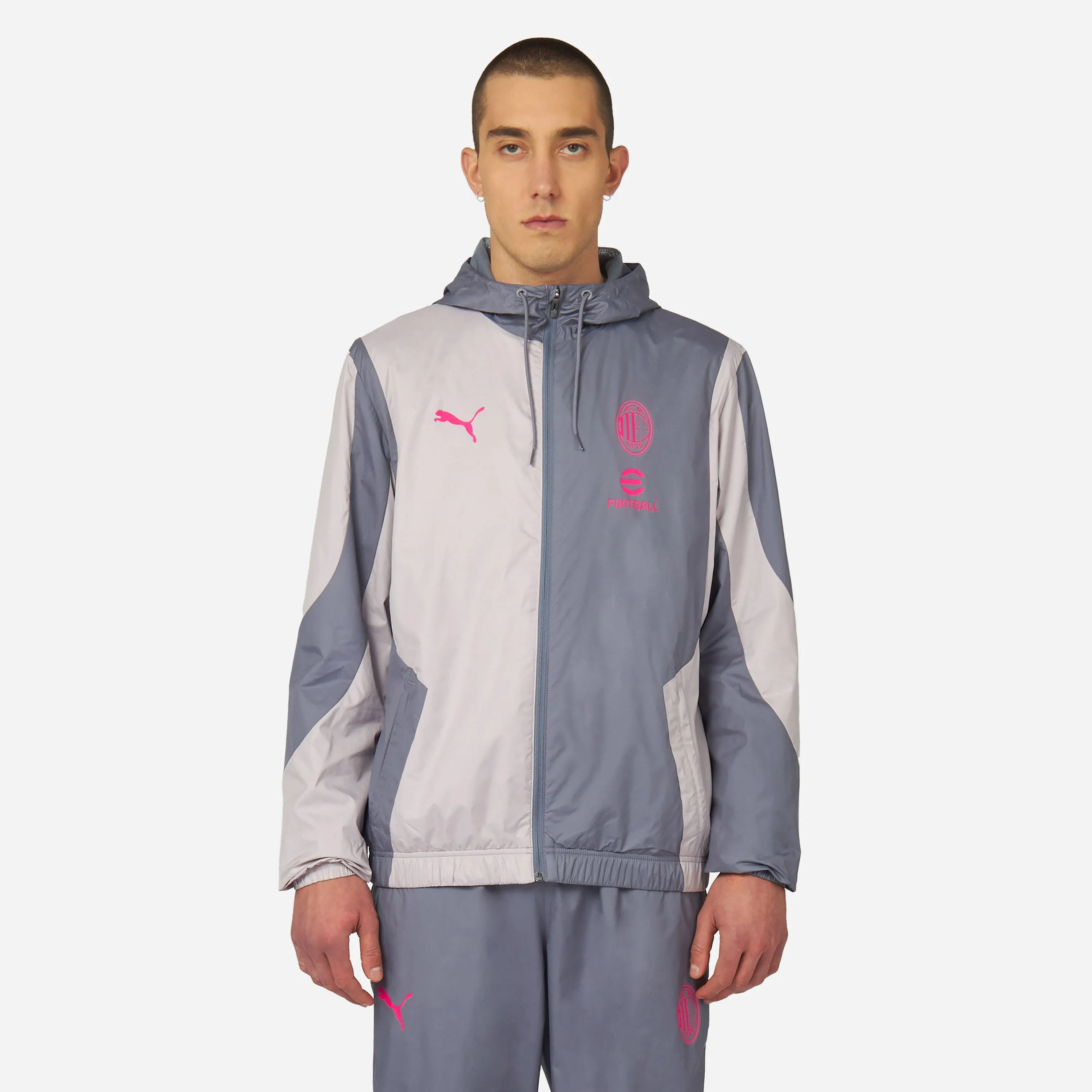 GIACCA MILAN PREMATCH 2024 CON ZIP E CAPPUCCIO