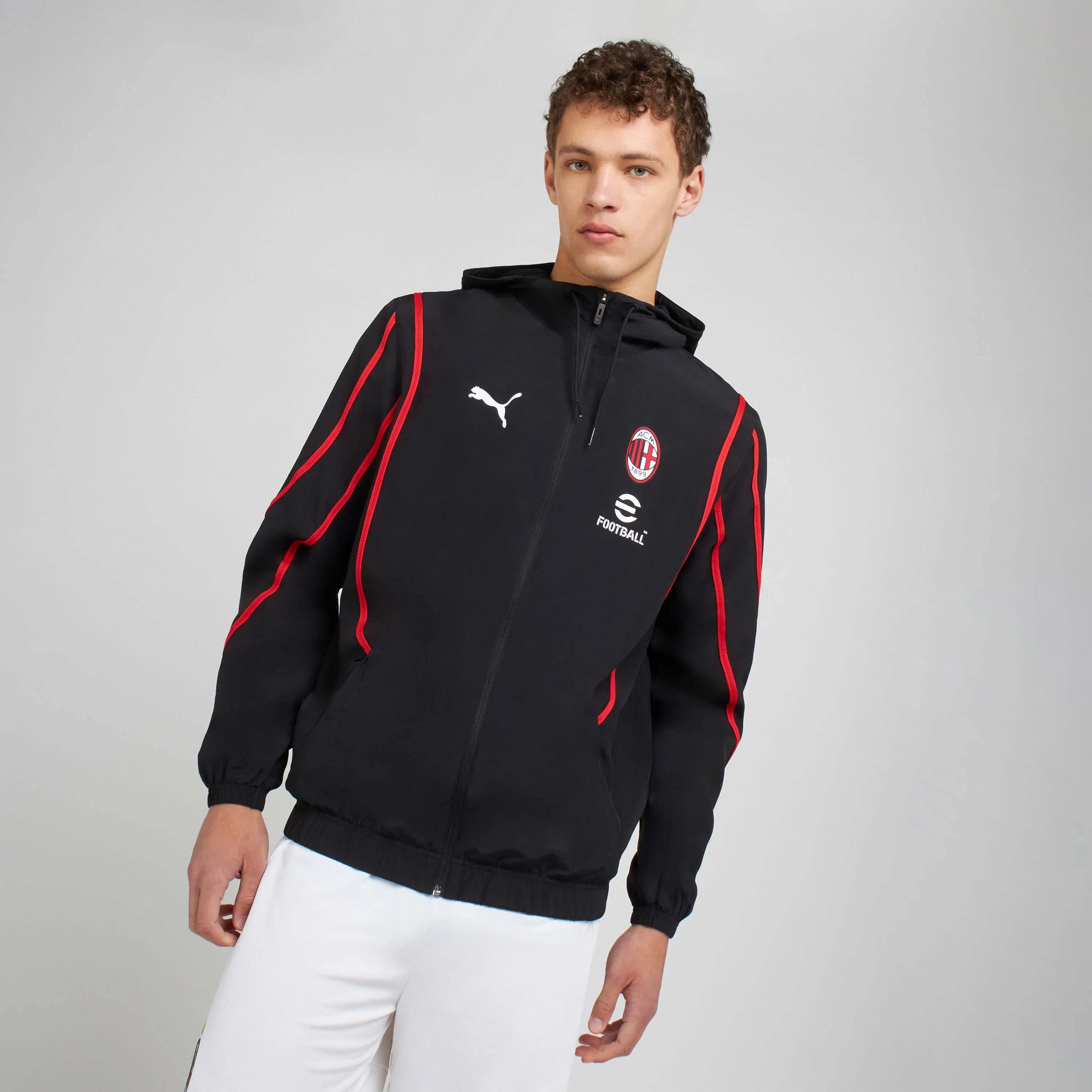 GIACCA MILAN PREMATCH 2024/25 CON ZIP E CAPPUCCIO