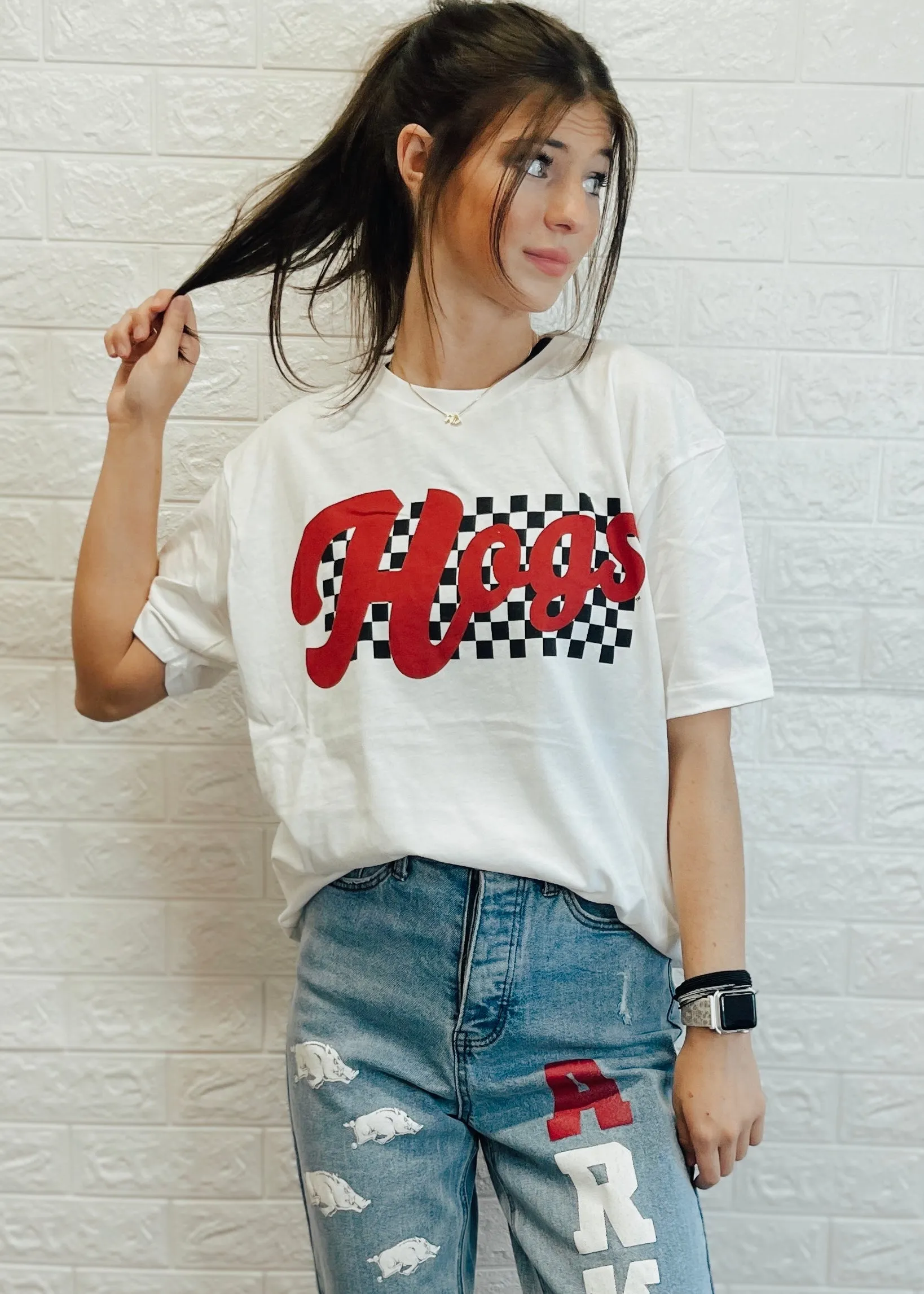 Hogs Checkered Tee | White