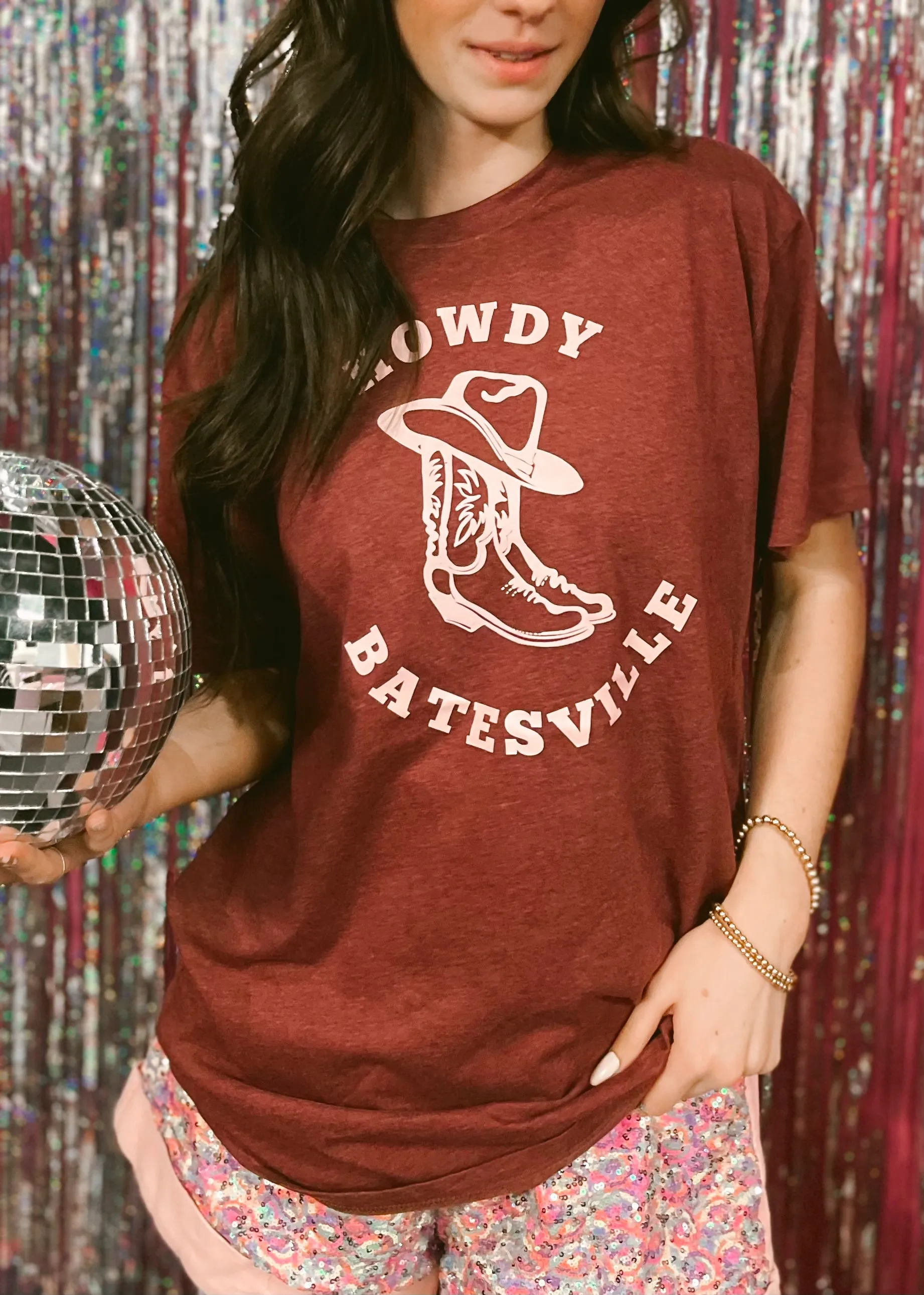 Jadelynn Brooke Howdy Batesville Tee | Maroon