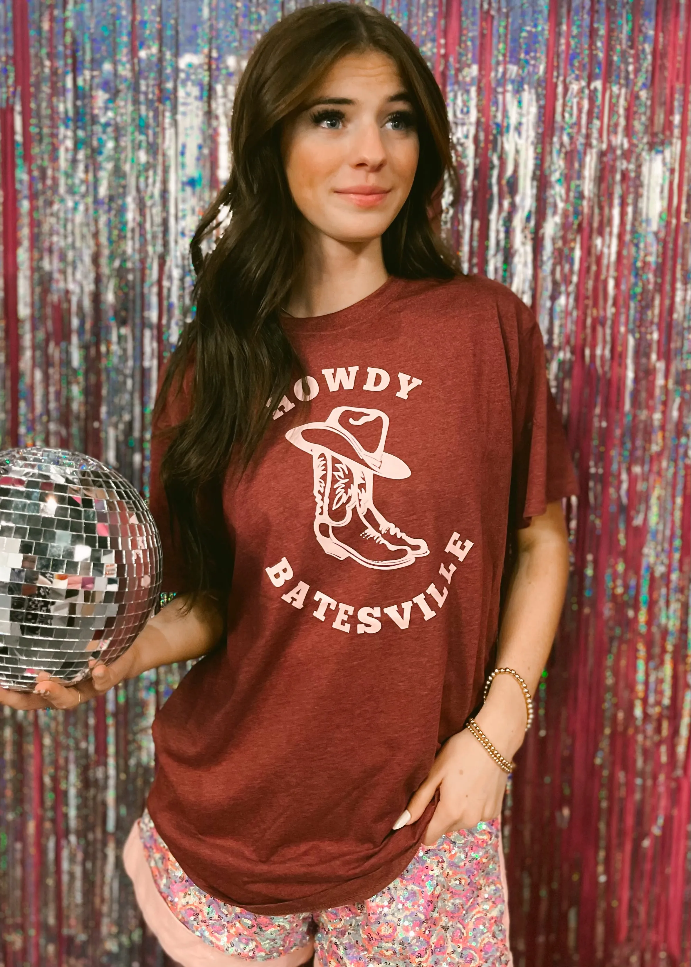 Jadelynn Brooke Howdy Batesville Tee | Maroon