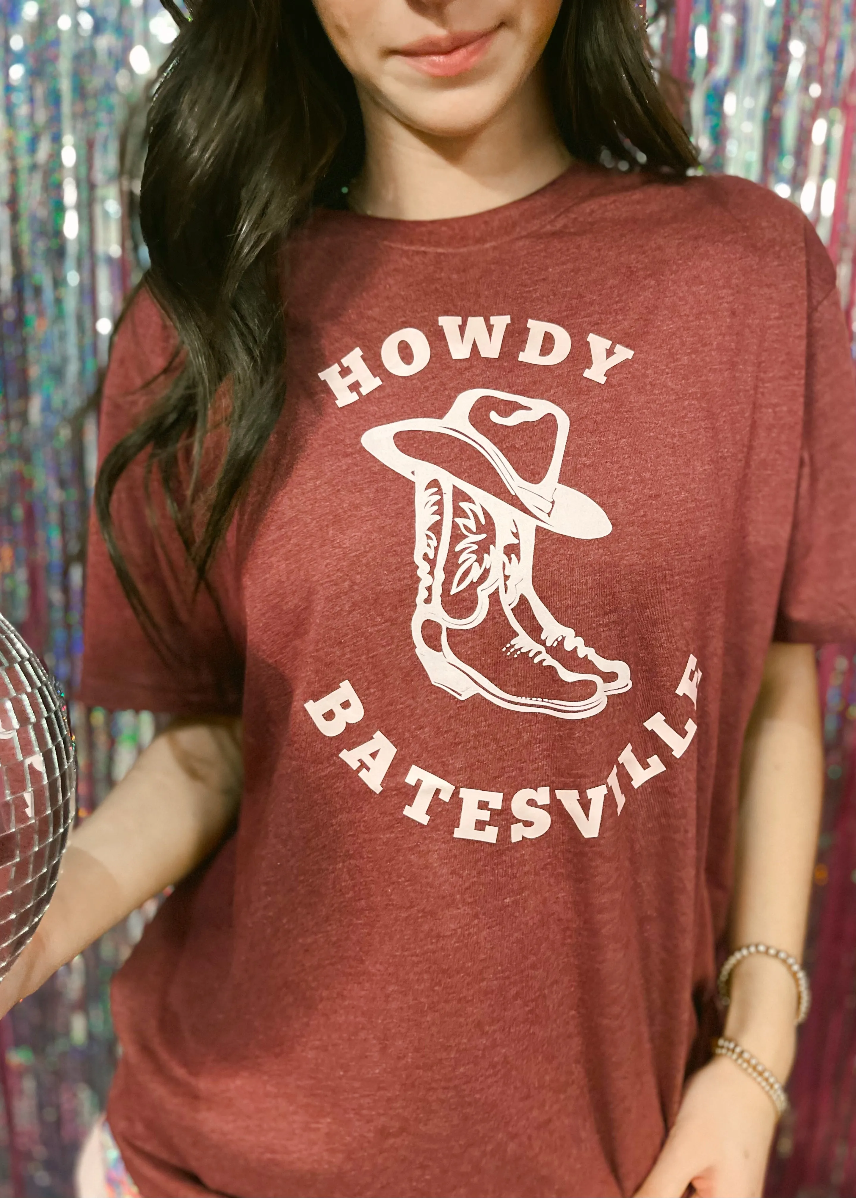 Jadelynn Brooke Howdy Batesville Tee | Maroon