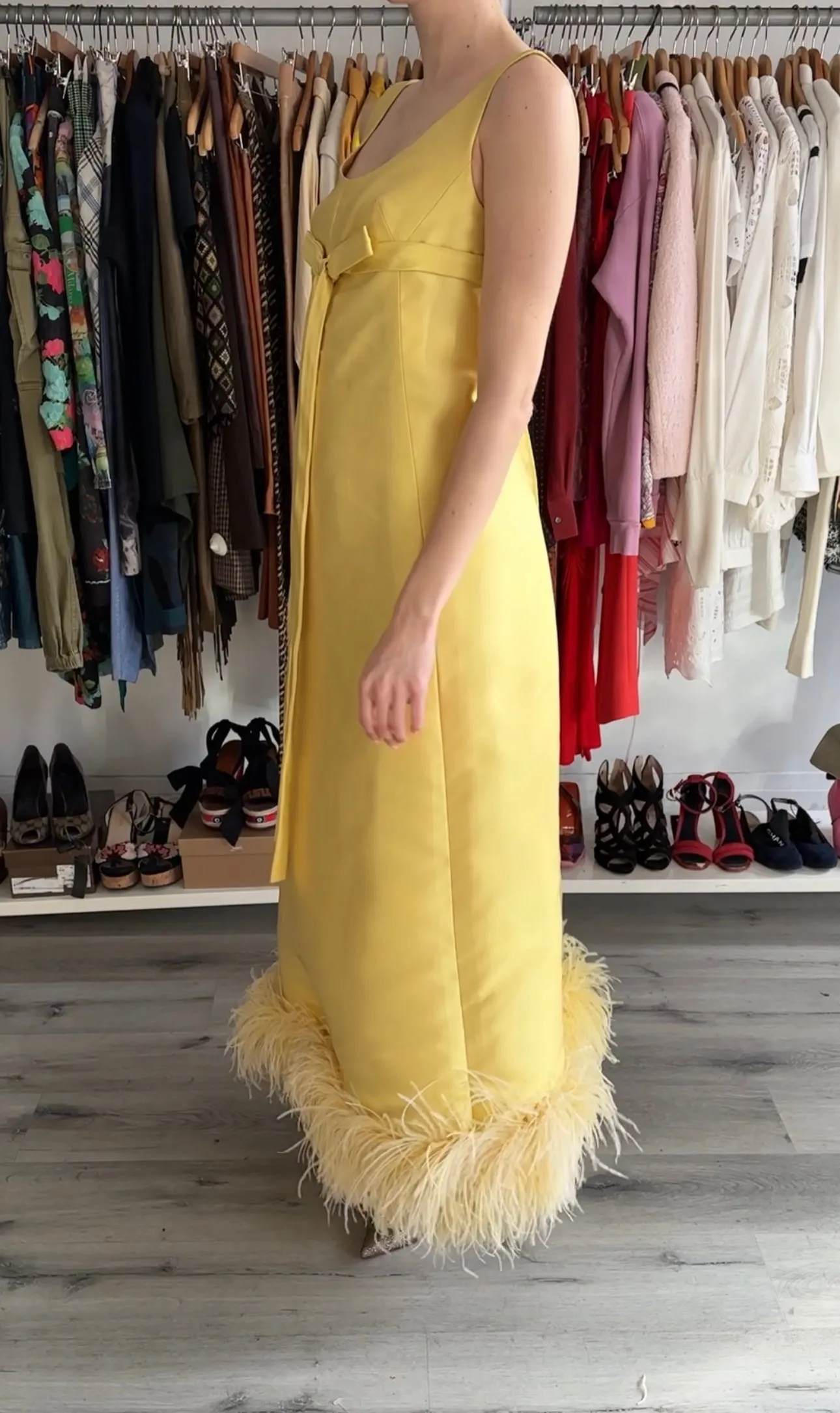 Jean Patou 1960's Yellow Maribou Sleeveless Gown