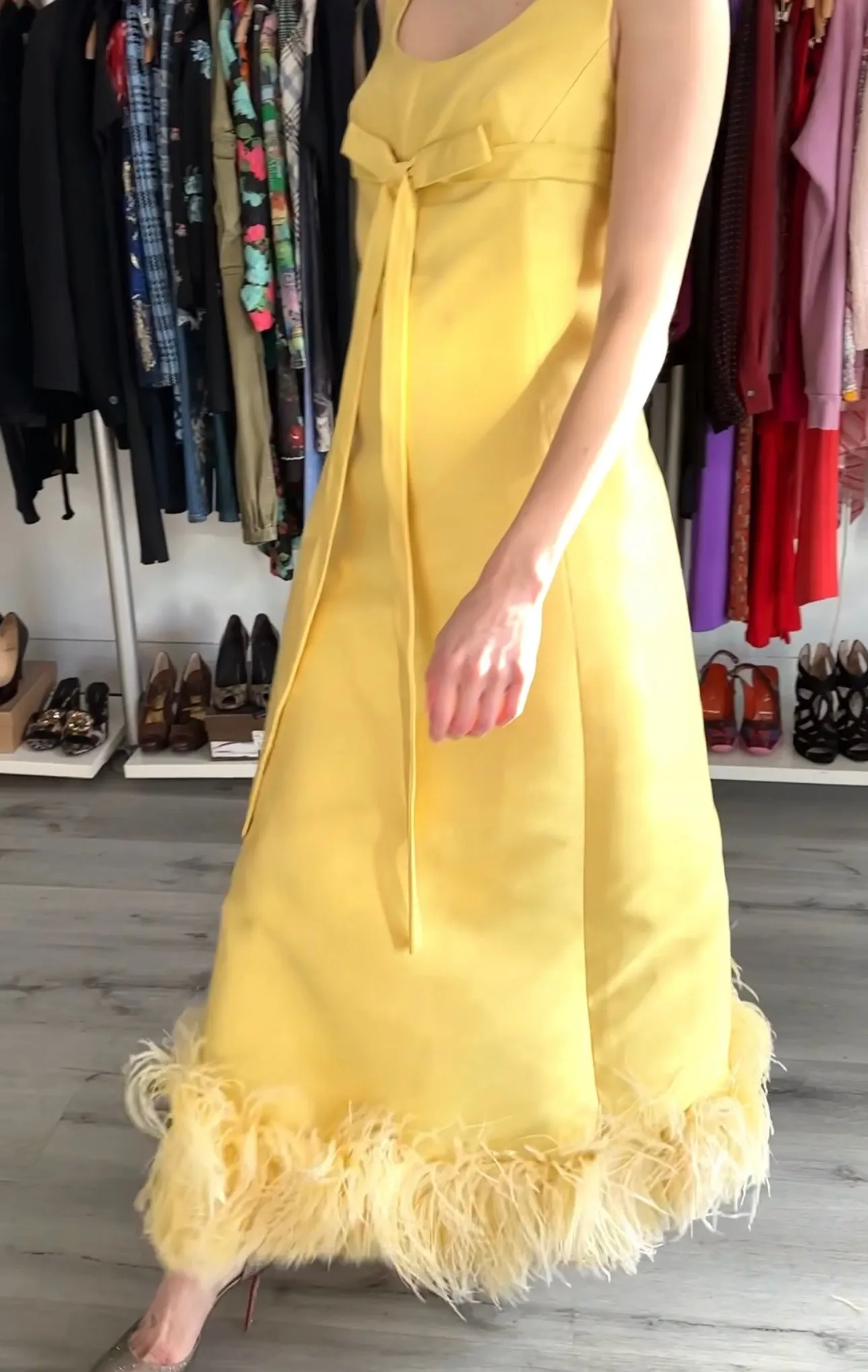 Jean Patou 1960's Yellow Maribou Sleeveless Gown