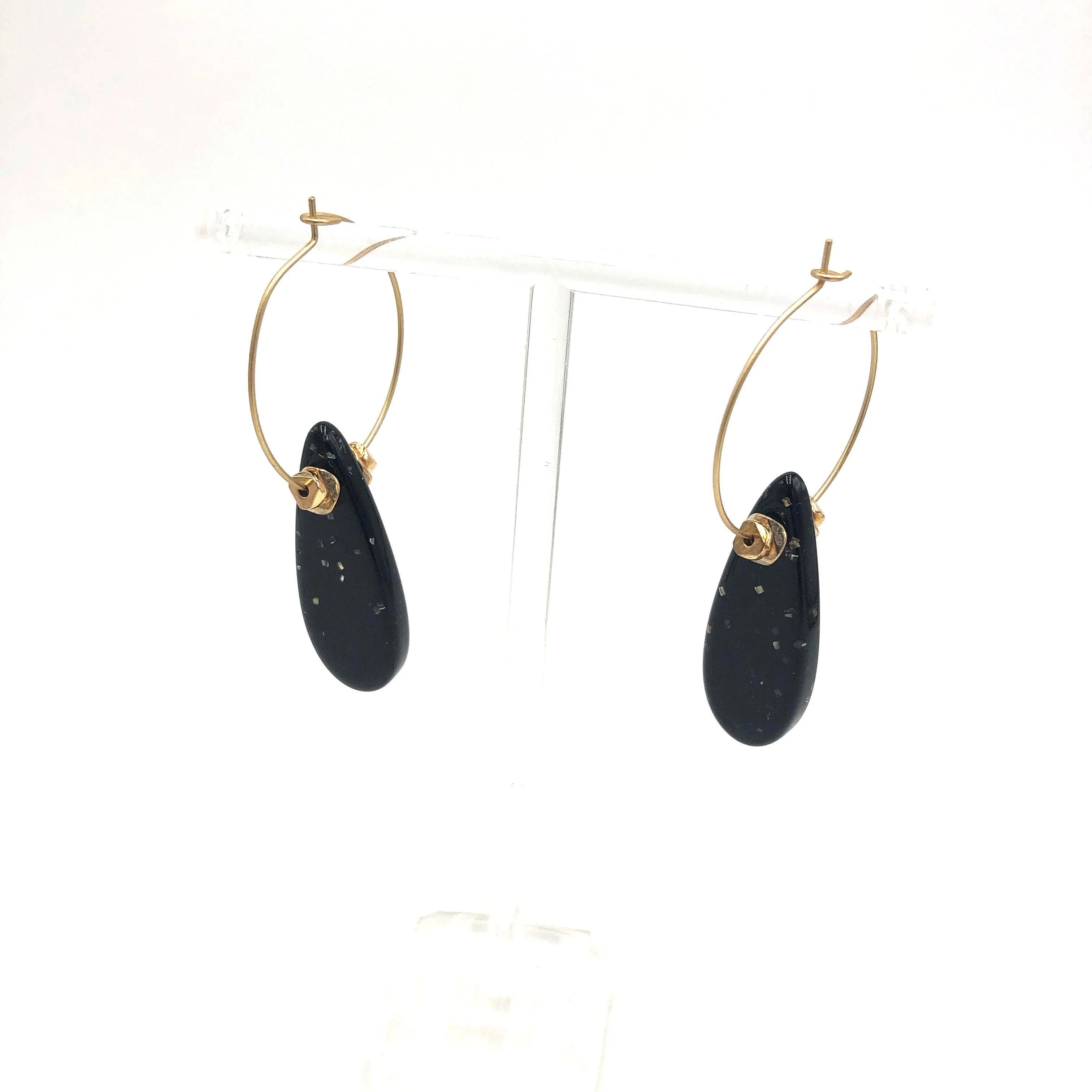 Jet Glitter Teardrop Hoop Earrings