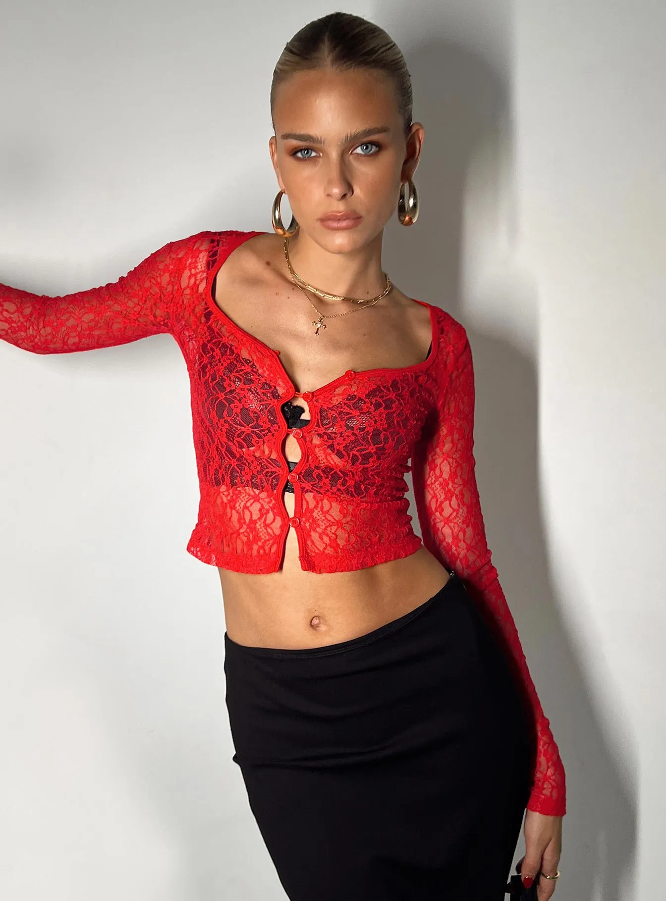 Kenar Long Sleeve Top Red