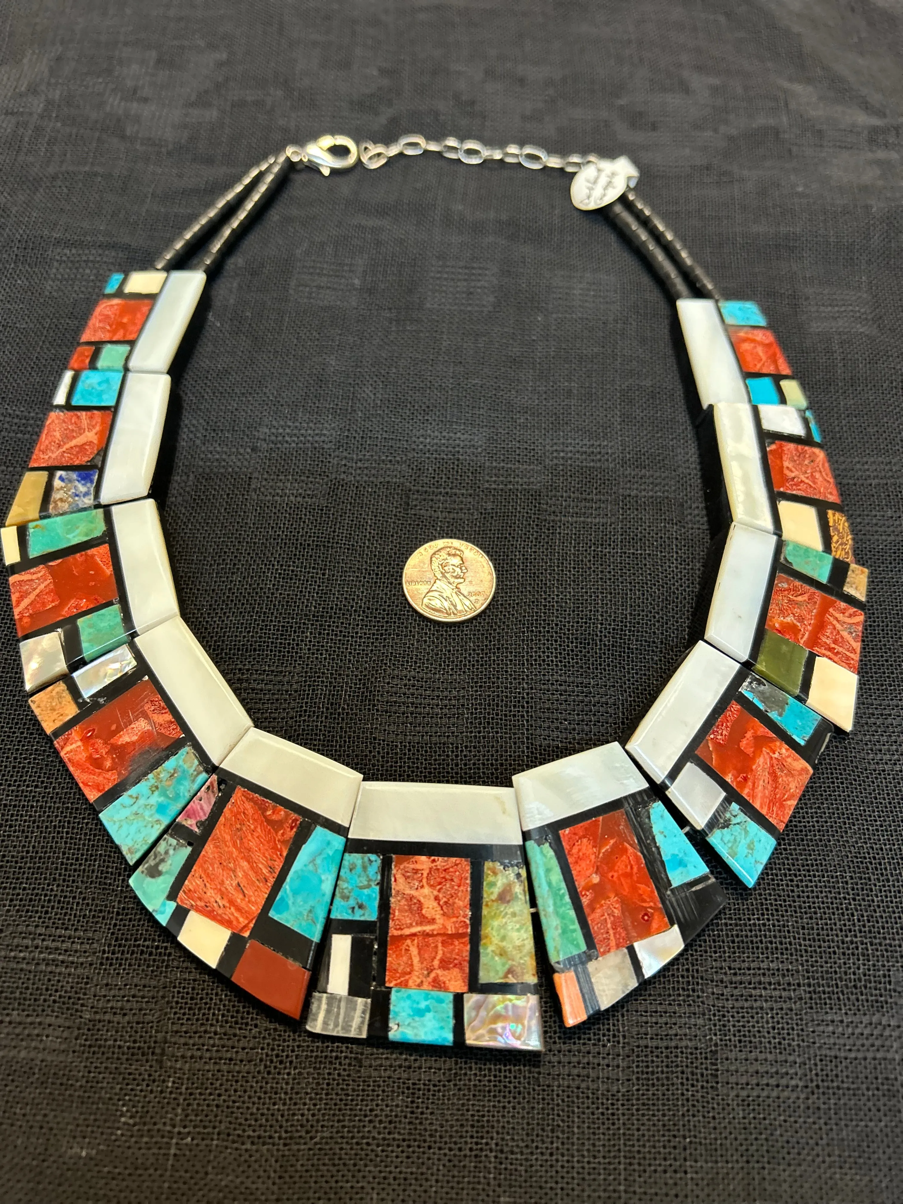 Kewa (Santo Domingo) handcrafted necklace, LZ002.  Handcrafted by Delbert Crespin.