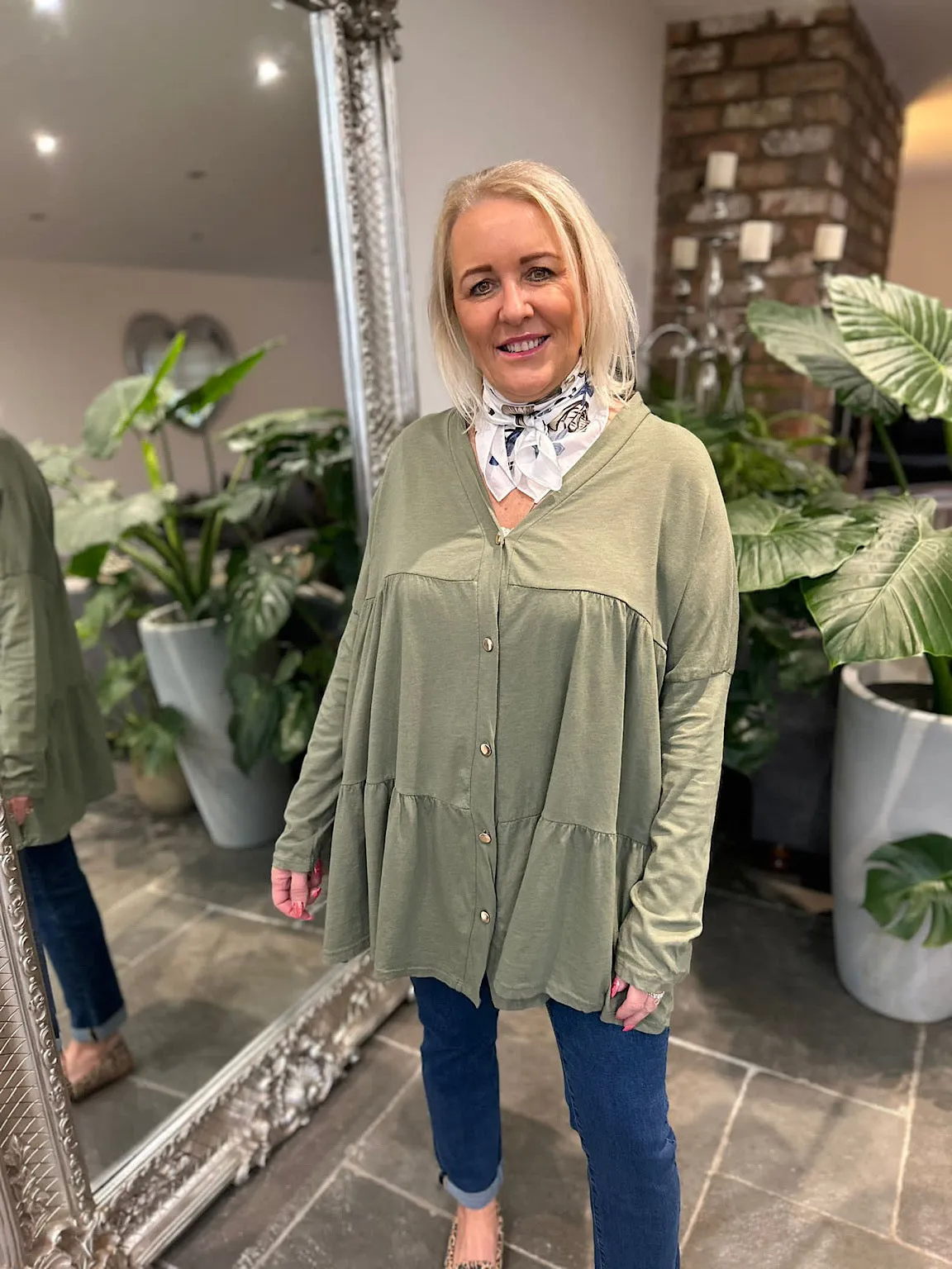 Khaki Button Tiered Tunic Maisie