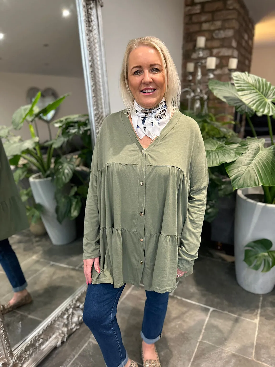 Khaki Button Tiered Tunic Maisie