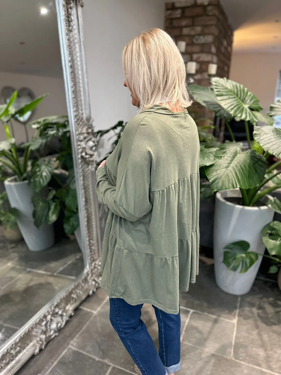 Khaki Button Tiered Tunic Maisie