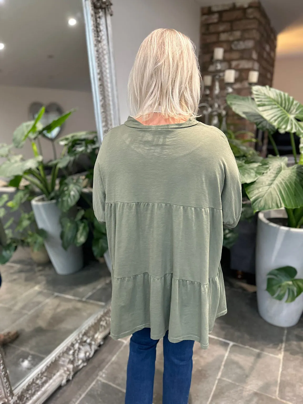 Khaki Button Tiered Tunic Maisie