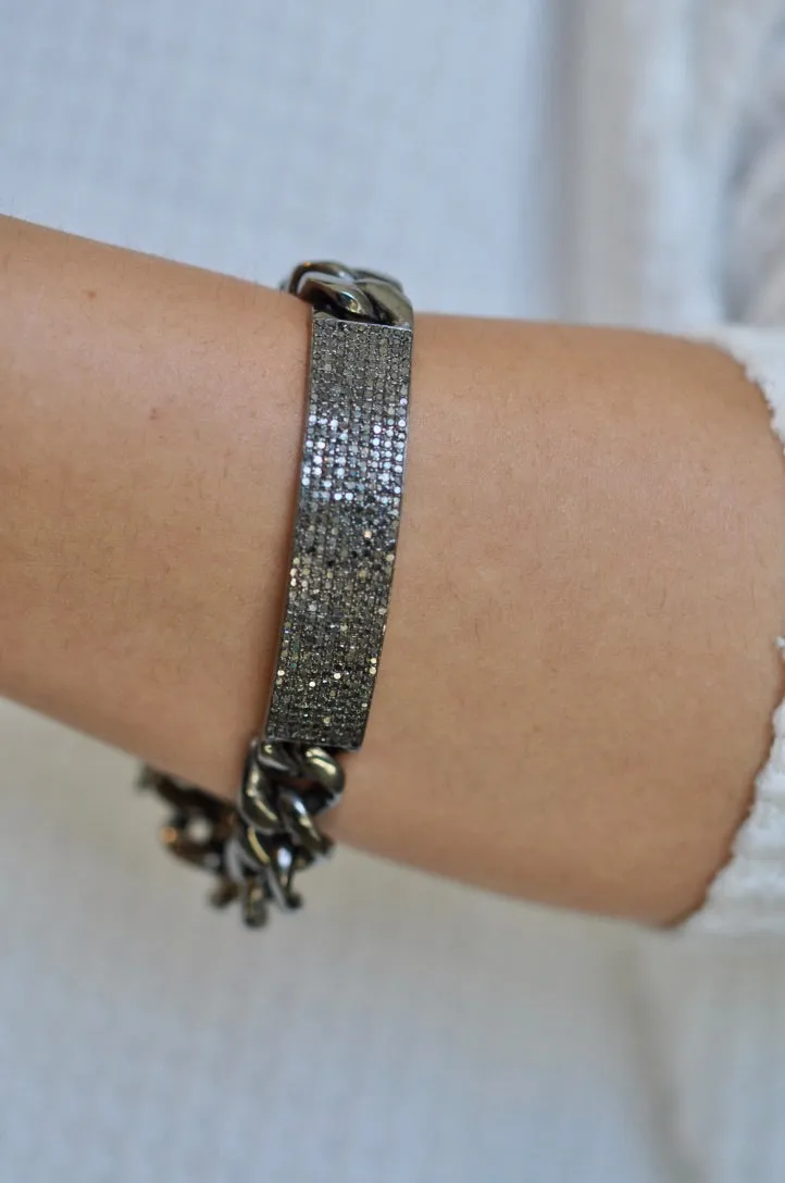 LYLA BLACK DIAMOND CUBAN LINK ID BRACELET