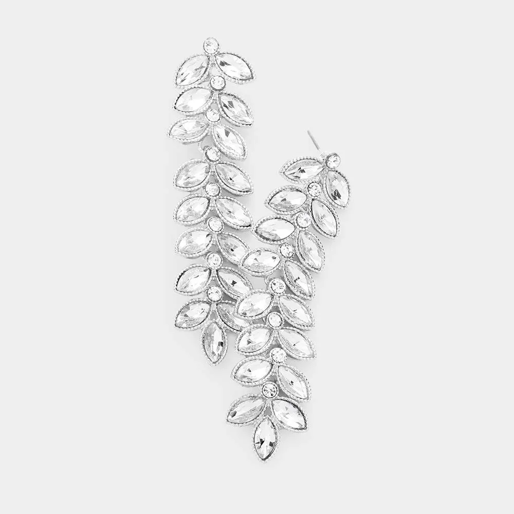 Marquise Crystal Leaf Vine Drop Evening Earrings