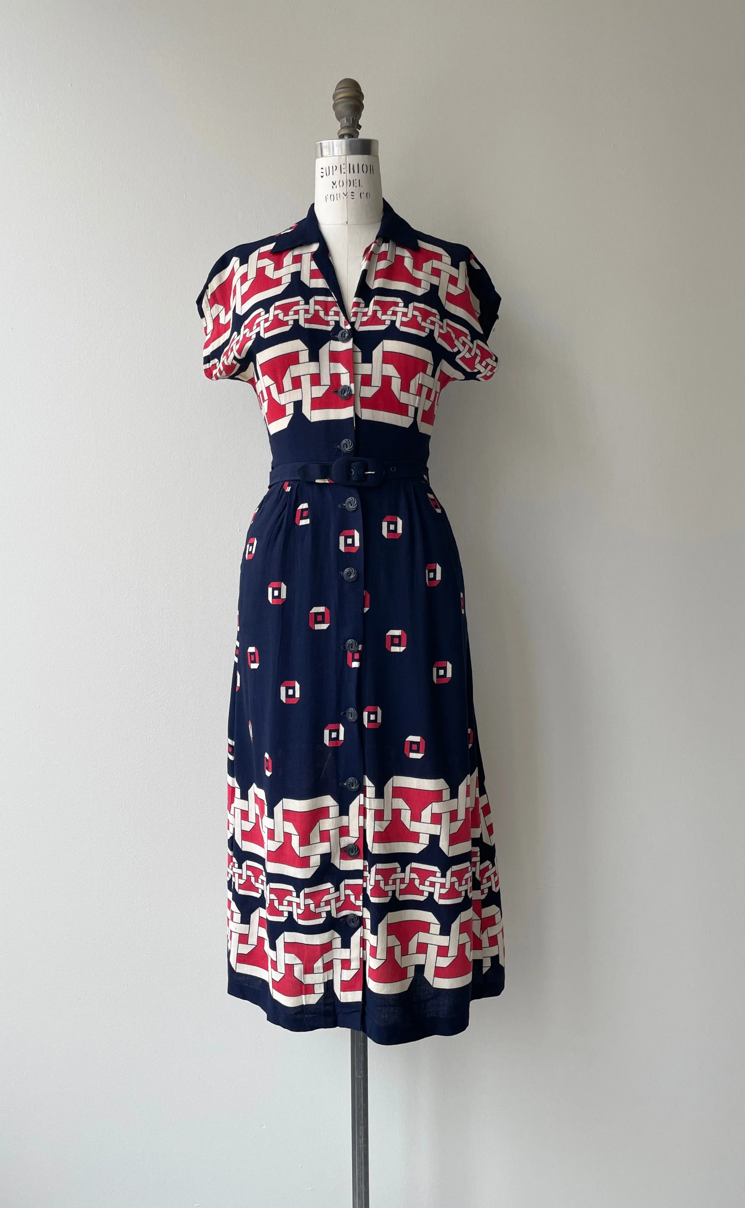 Meander 1940s Linen Dress