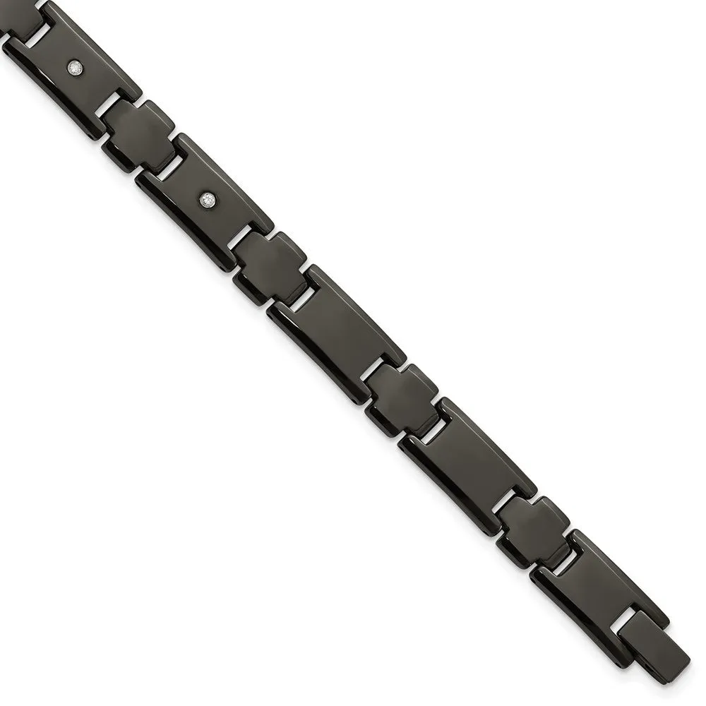 Men's 10mm Black Plated Tungsten & 1/10 CTW Diamond Bracelet, 9 Inch