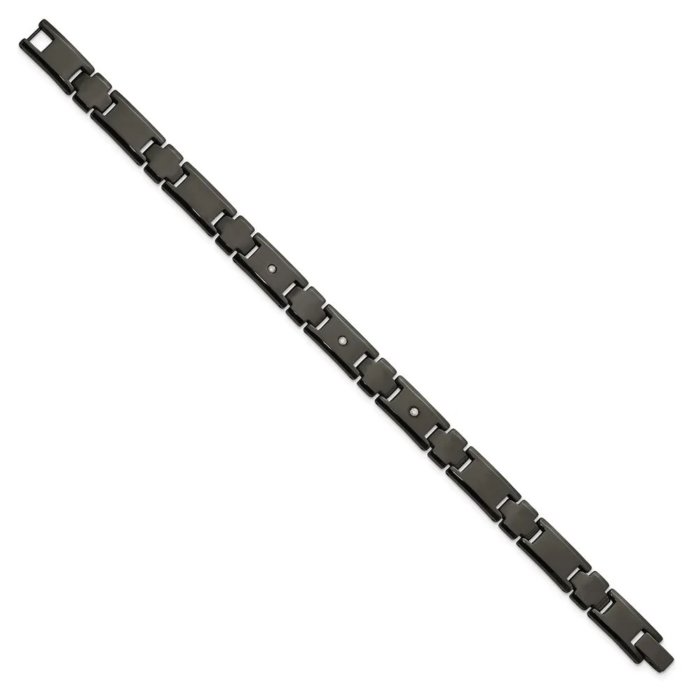 Men's 10mm Black Plated Tungsten & 1/10 CTW Diamond Bracelet, 9 Inch