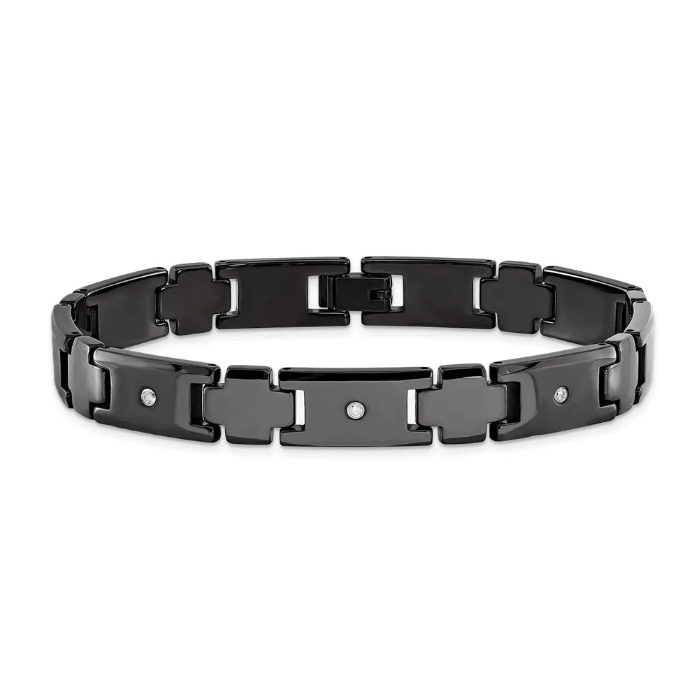 Men's 10mm Black Plated Tungsten & 1/10 CTW Diamond Bracelet, 9 Inch