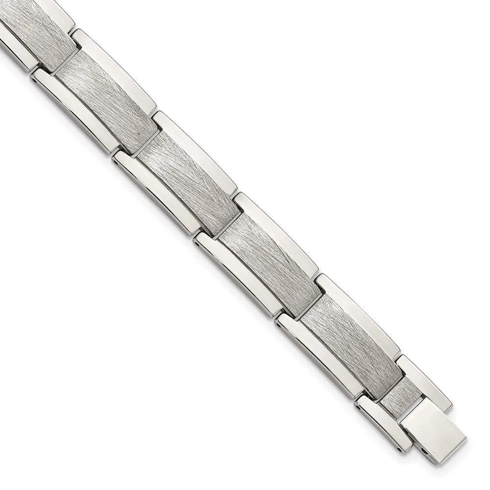 Men's 12.5mm Tungsten Polished & Scratch Finish Link Bracelet, 8.25 In