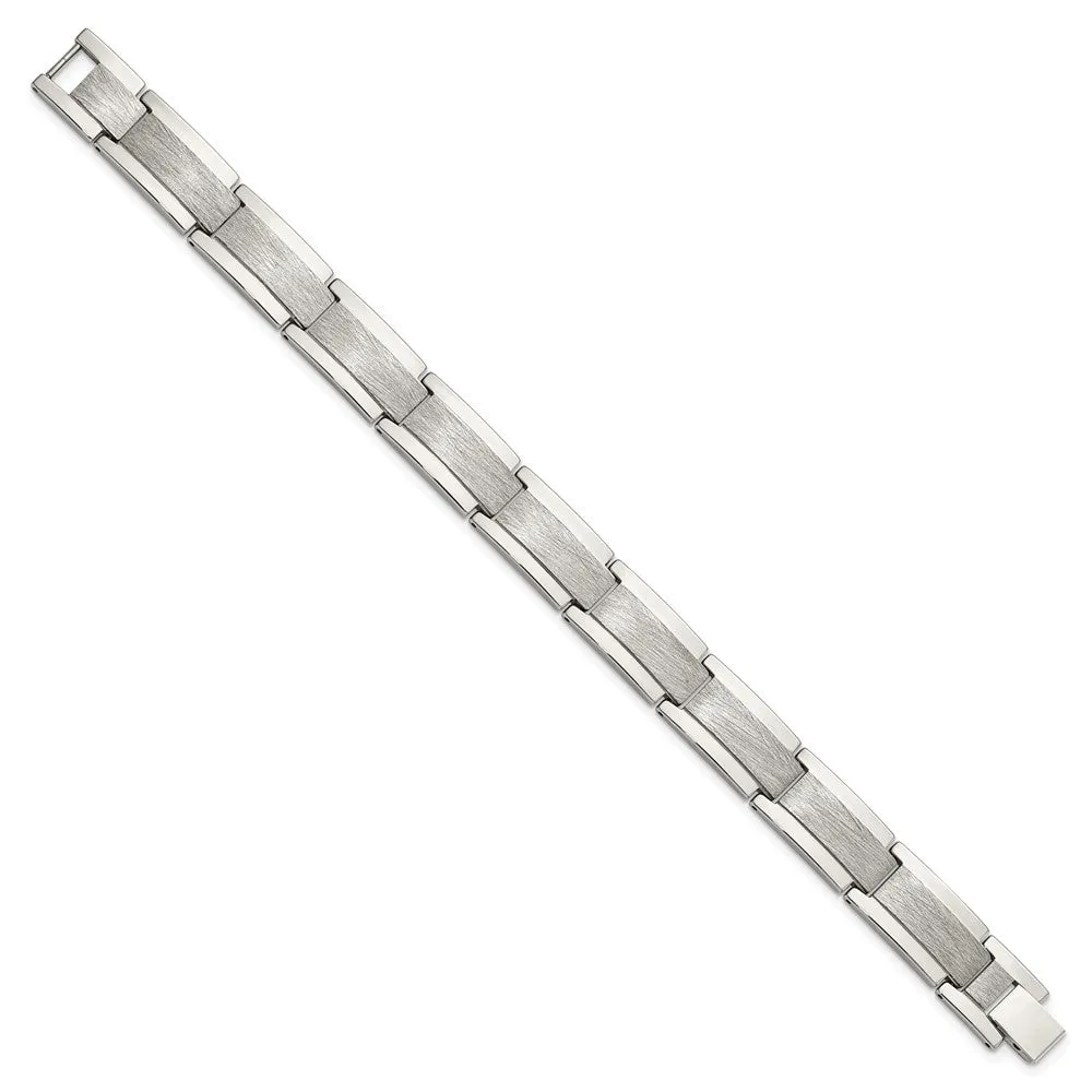 Men's 12.5mm Tungsten Polished & Scratch Finish Link Bracelet, 8.25 In