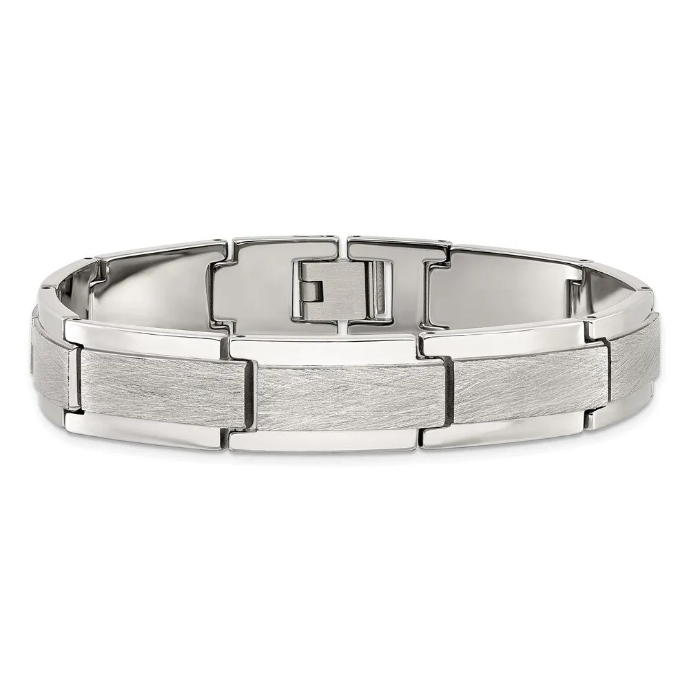 Men's 12.5mm Tungsten Polished & Scratch Finish Link Bracelet, 8.25 In