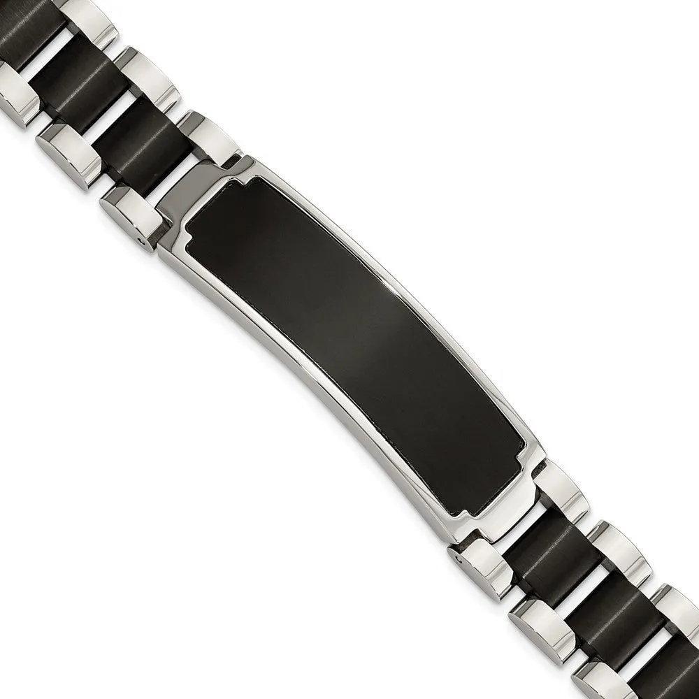 Men's 16mm Stainless Steel & Black Plated I.D. Link Bracelet, 8.5 Inch