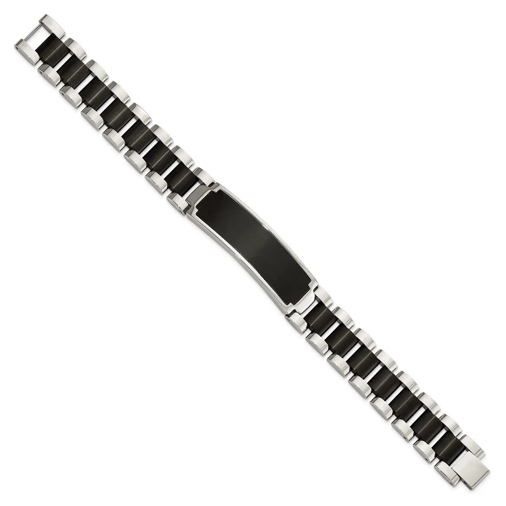 Men's 16mm Stainless Steel & Black Plated I.D. Link Bracelet, 8.5 Inch